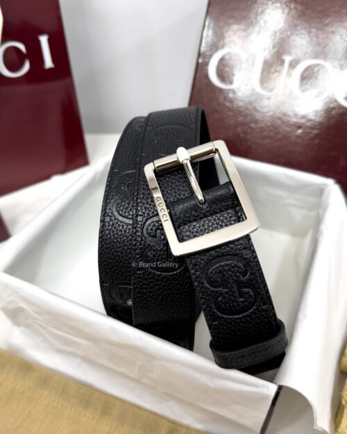 Gucci Rubber-effect Black Jumbo GG Leather belt