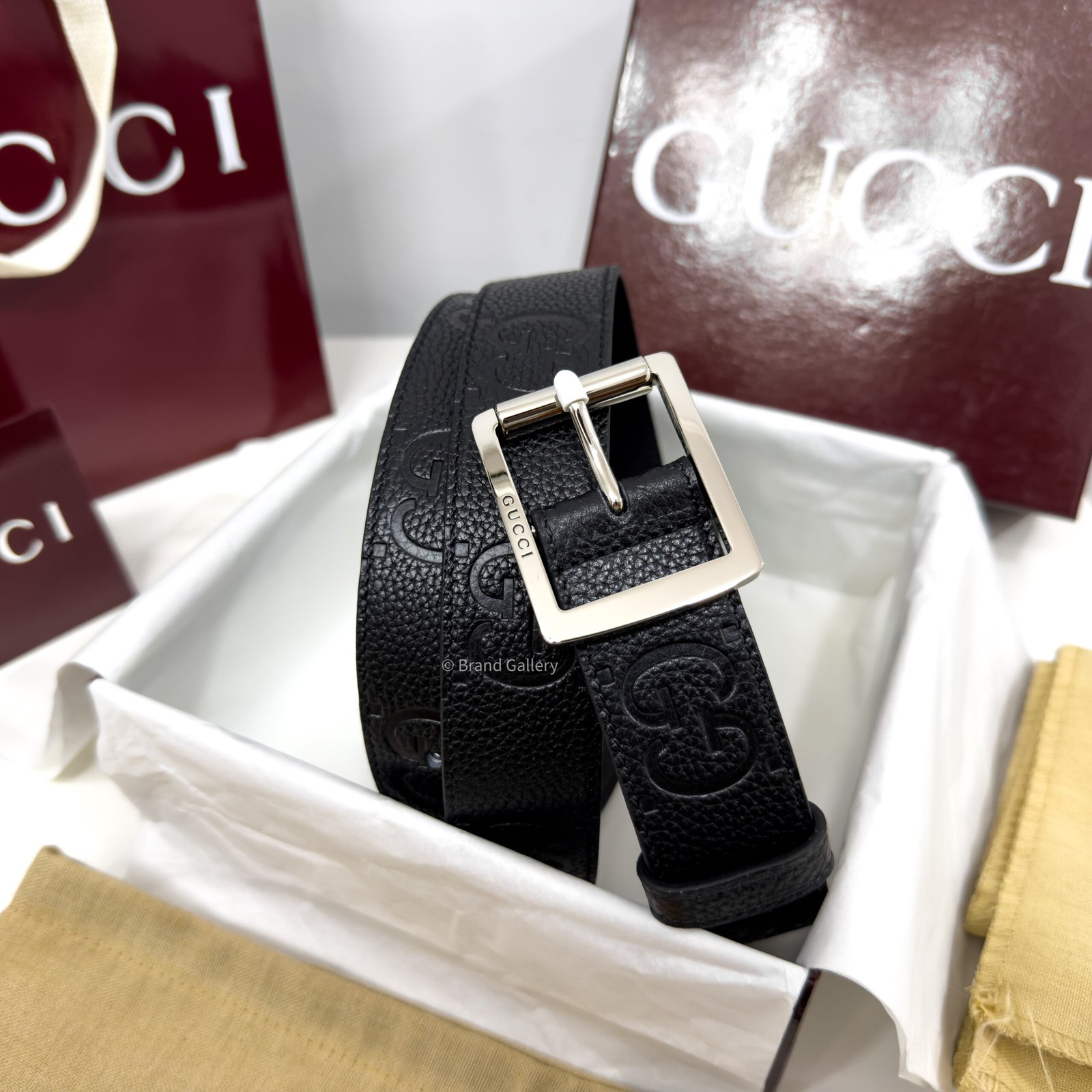 Gucci Rubber-effect Black Jumbo GG Leather belt