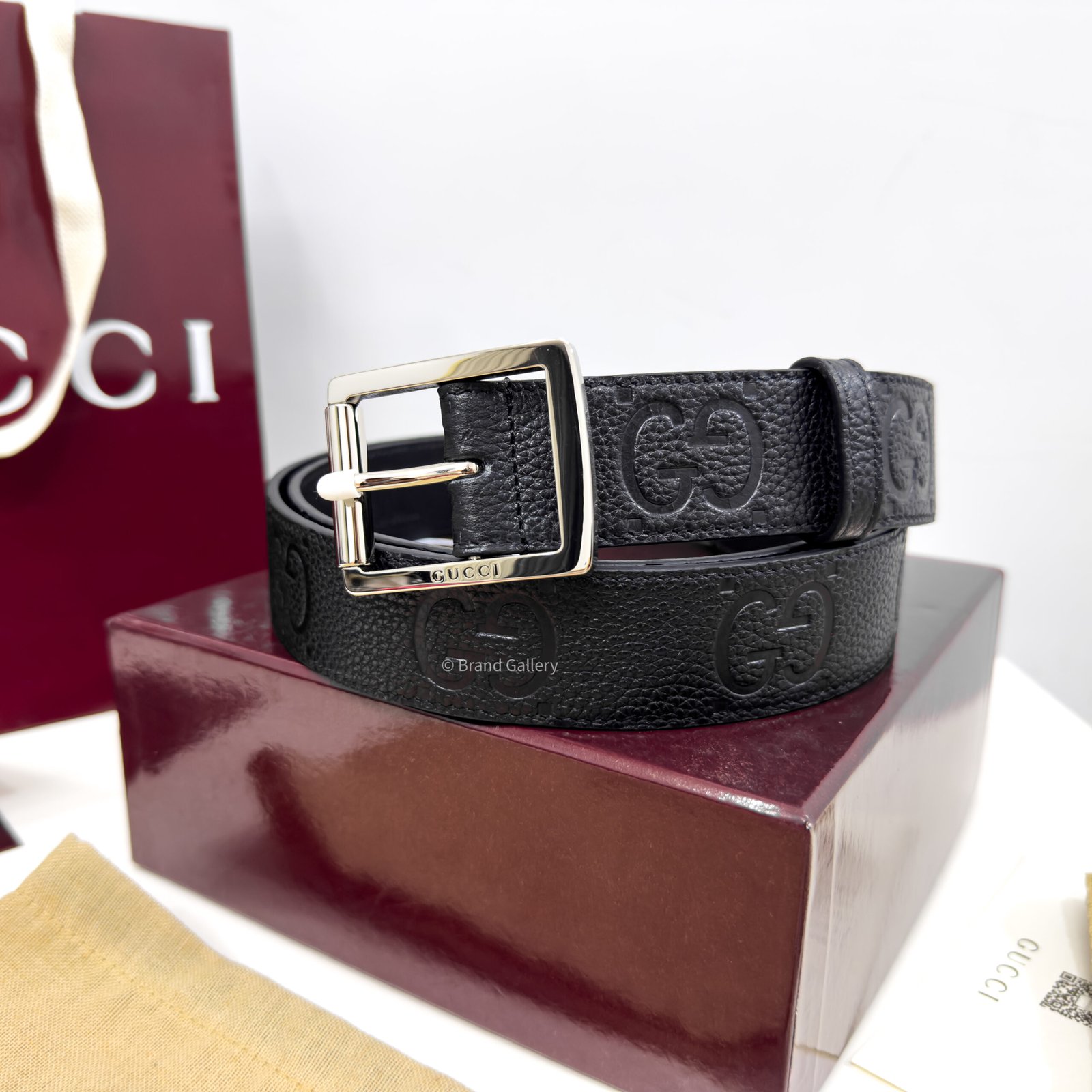 Gucci Rubber-effect Black Jumbo GG Leather belt