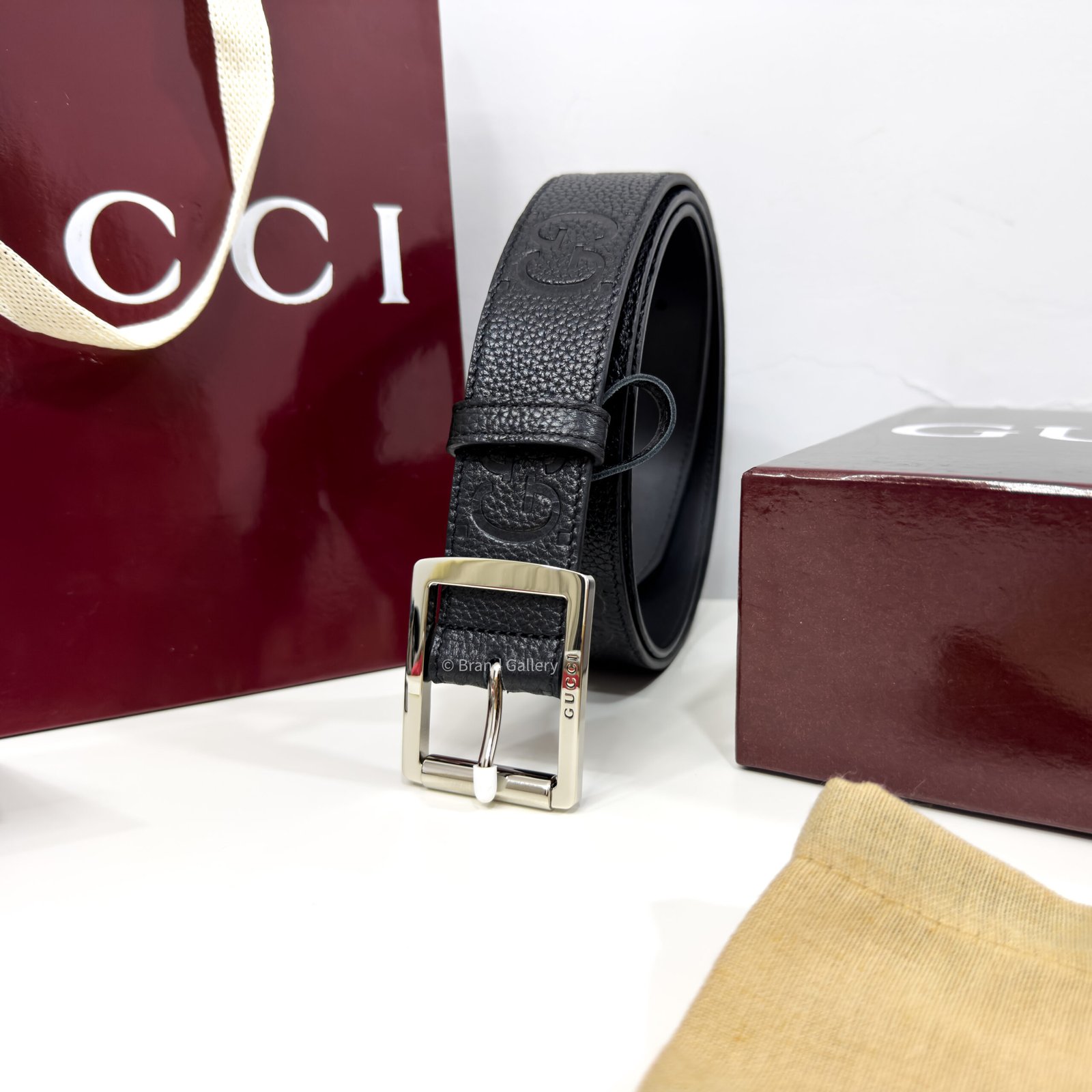 Gucci Rubber-effect Black Jumbo GG Leather belt