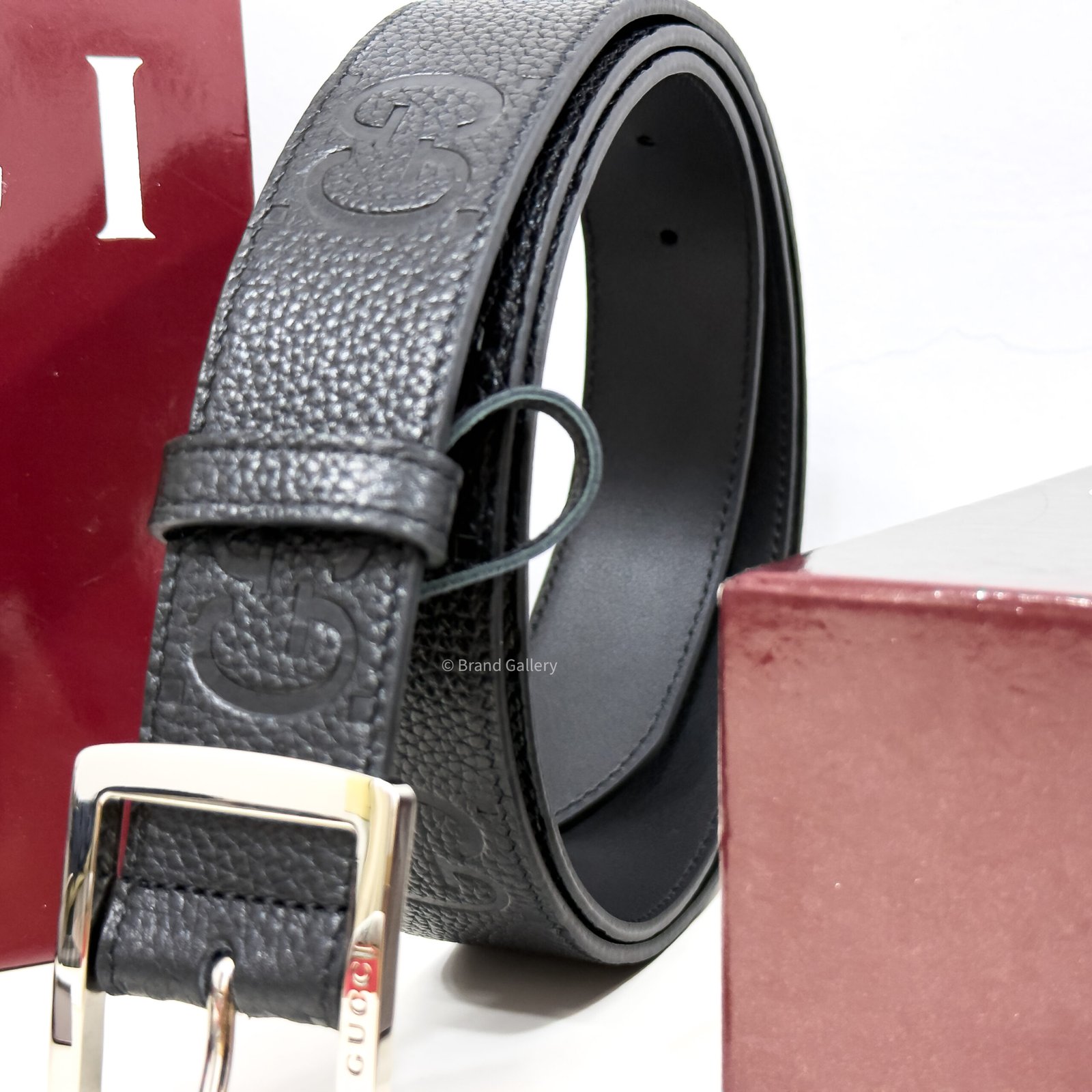 Gucci Rubber-effect Black Jumbo GG Leather belt