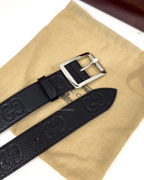 Gucci Rubber-effect Black Jumbo GG Leather belt