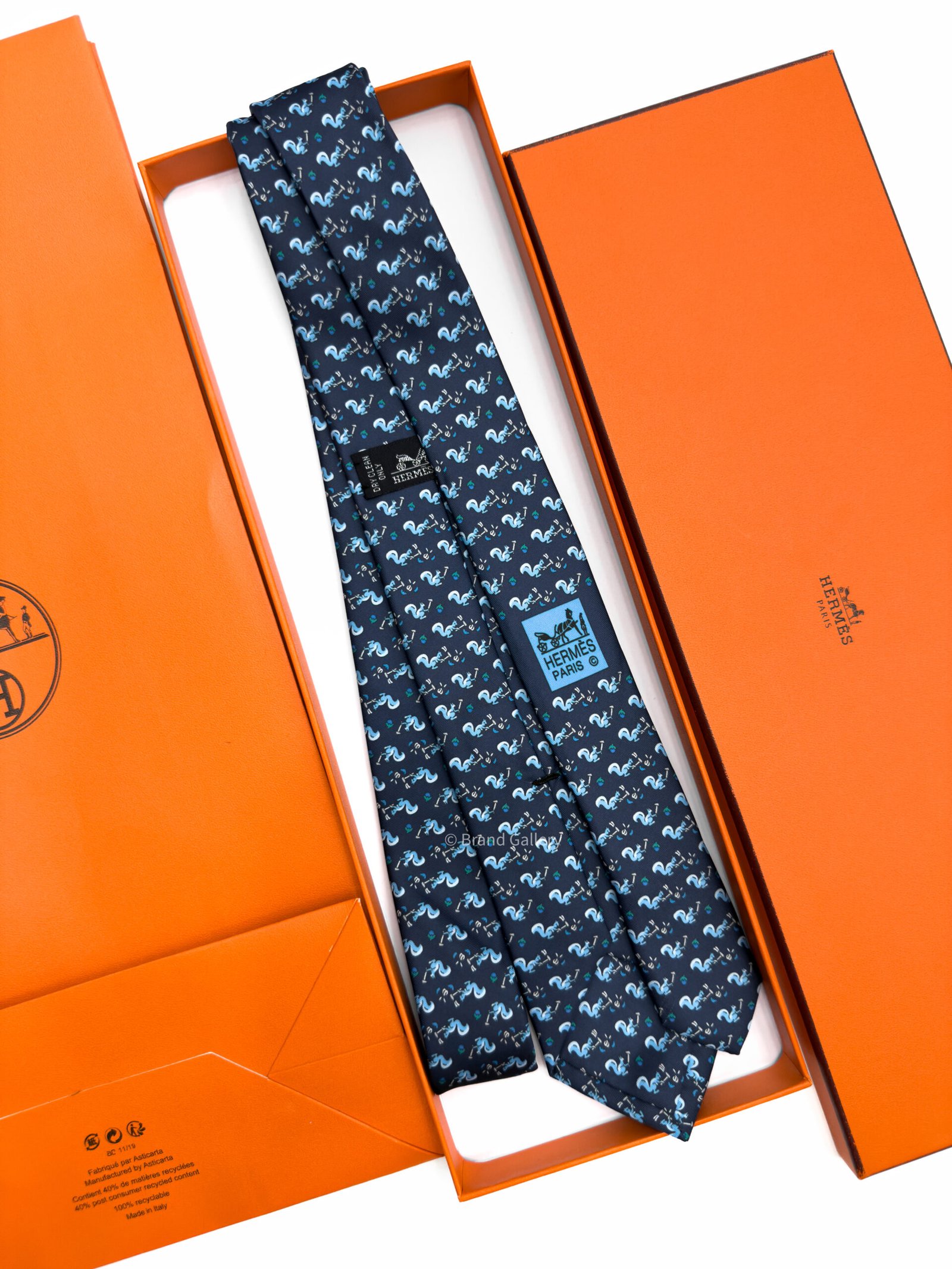 Hermes Navy Sky Blue Ecureuil Marteau Soft Silk Tie
