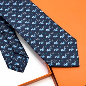 Navy Sky Blue Ecureuil Marteau Soft Silk Tie Image