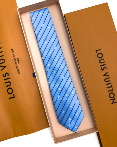 Louis Vuitton Light Blue Monogram Pinstripes Silk Tie