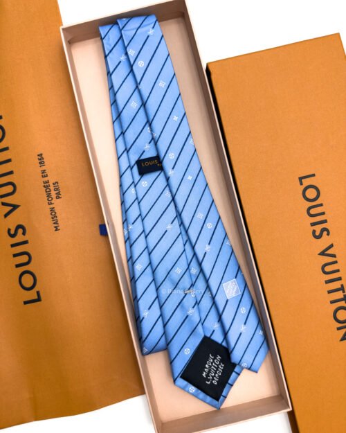 Louis Vuitton Light Blue Monogram Pinstripes Silk Tie
