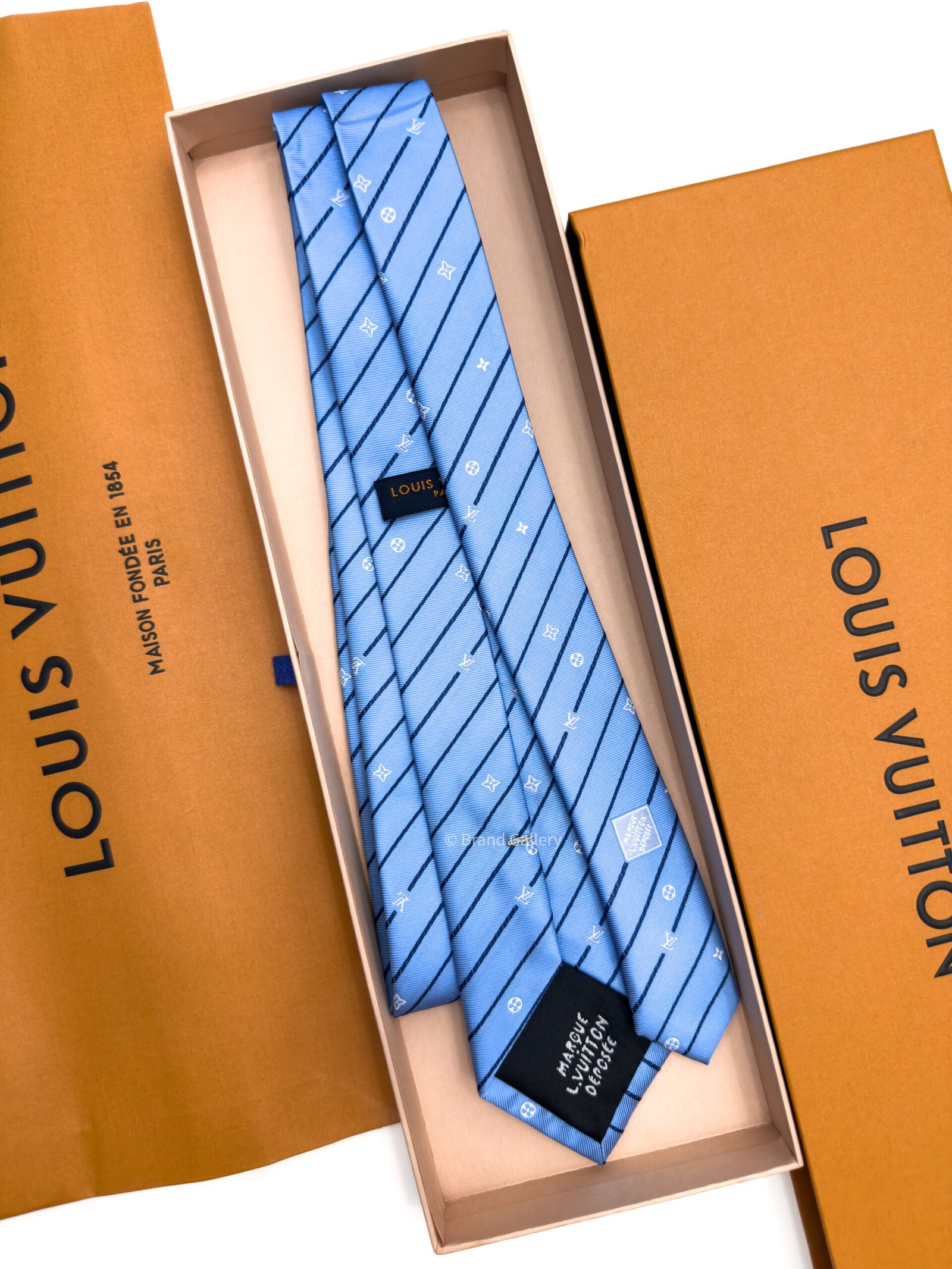 Louis Vuitton Light Blue Monogram Pinstripes Silk Tie