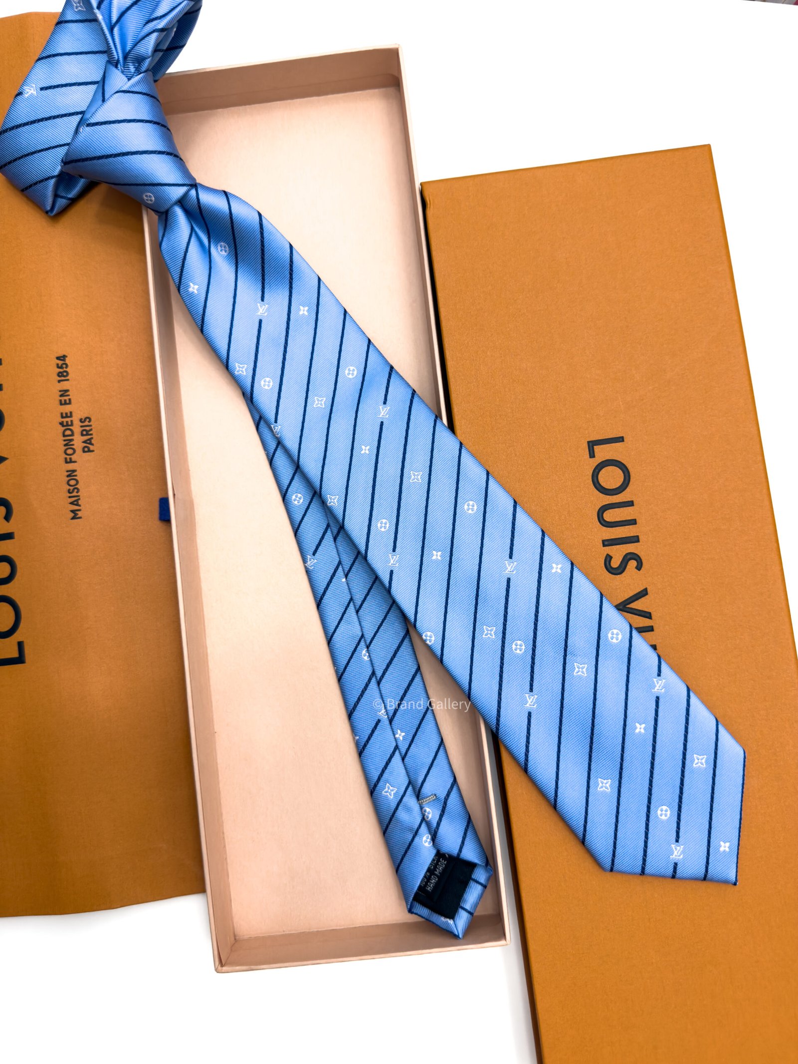 Louis Vuitton Light Blue Monogram Pinstripes Silk Tie