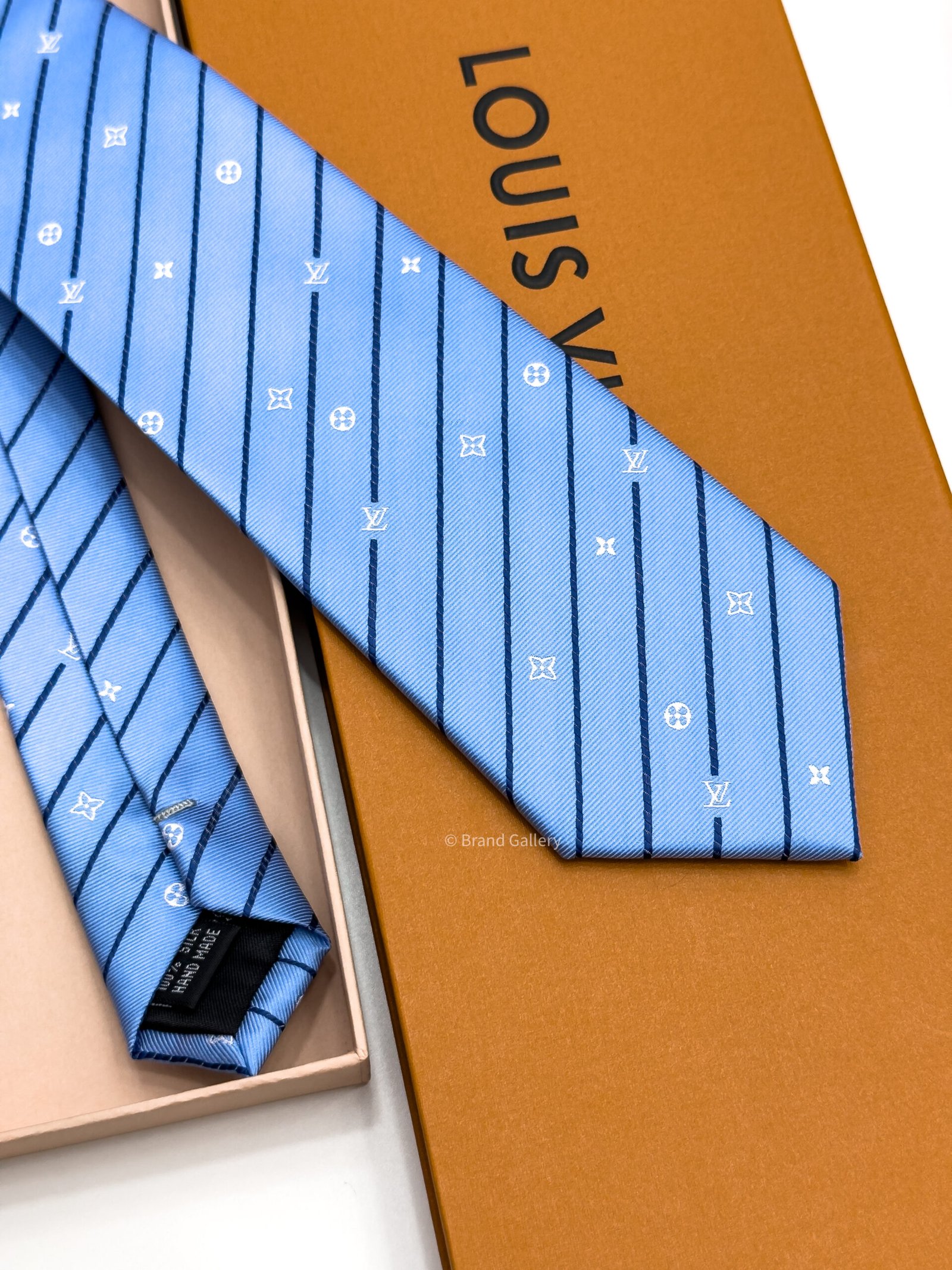 Louis Vuitton Light Blue Monogram Pinstripes Silk Tie