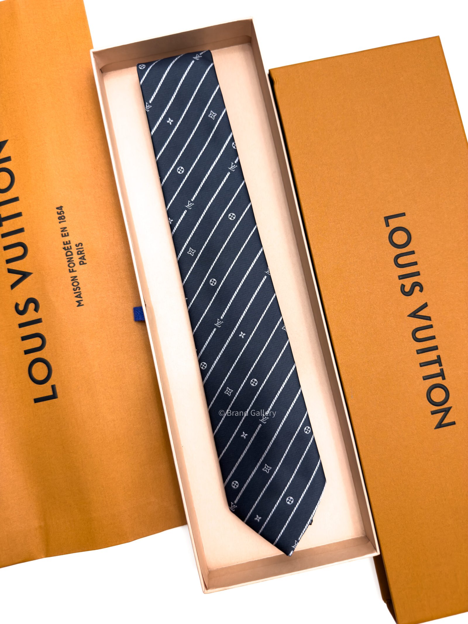 Louis Vuitton Anthracite Monogram Pinstripes Silk Tie