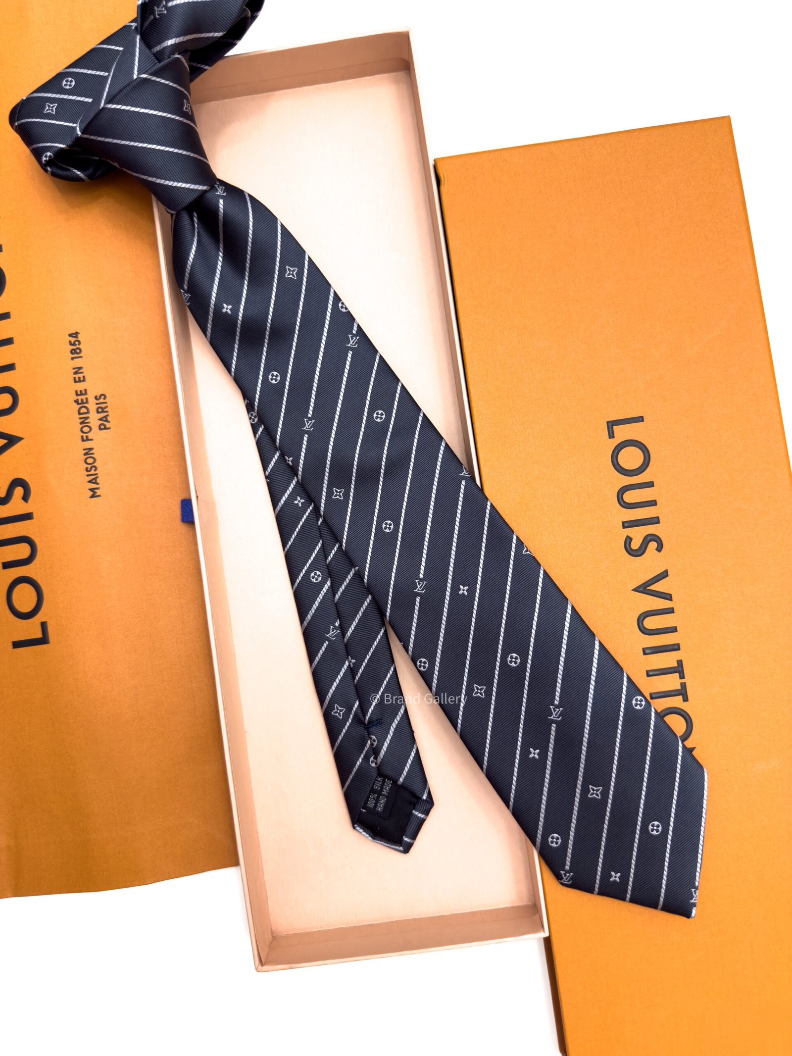 Louis Vuitton Anthracite Monogram Pinstripes Silk Tie