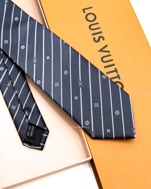 Louis Vuitton Anthracite Monogram Pinstripes Silk Tie