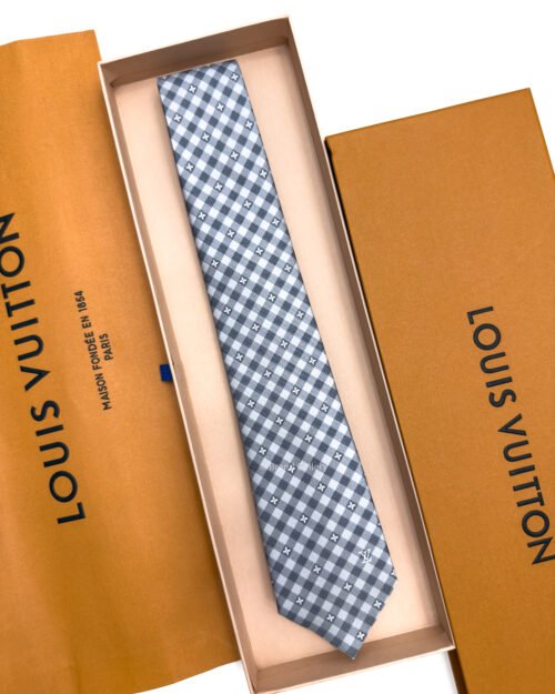 Louis Vuitton Grey Flowers Check Silk Tie