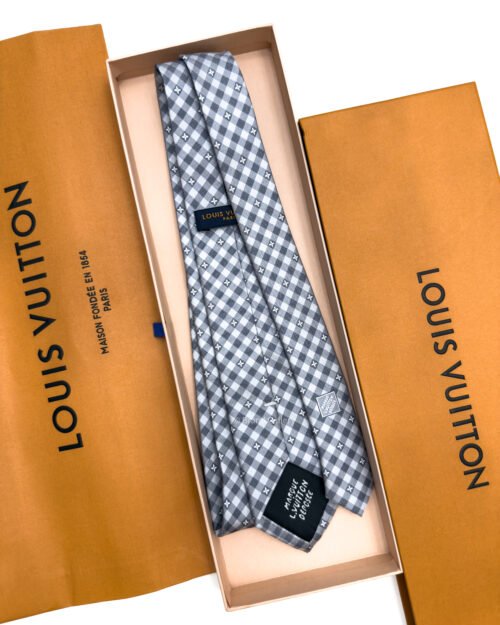 Louis Vuitton Grey Flowers Check Silk Tie