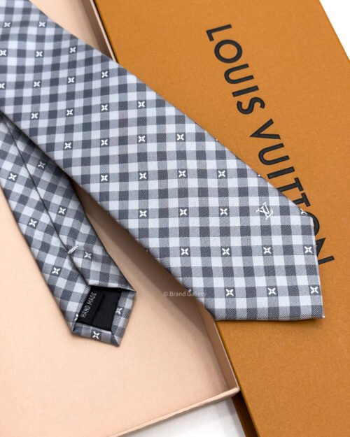 Louis Vuitton Grey Flowers Check Silk Tie