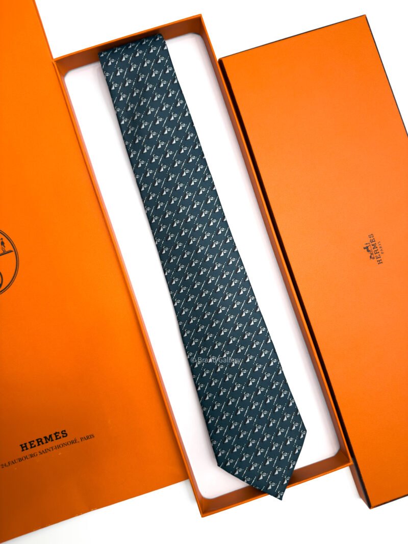 Hermes Petrol Grey Colourful Jump Silk Tie - Luxury tie - A&A Brand Gallery Egypt