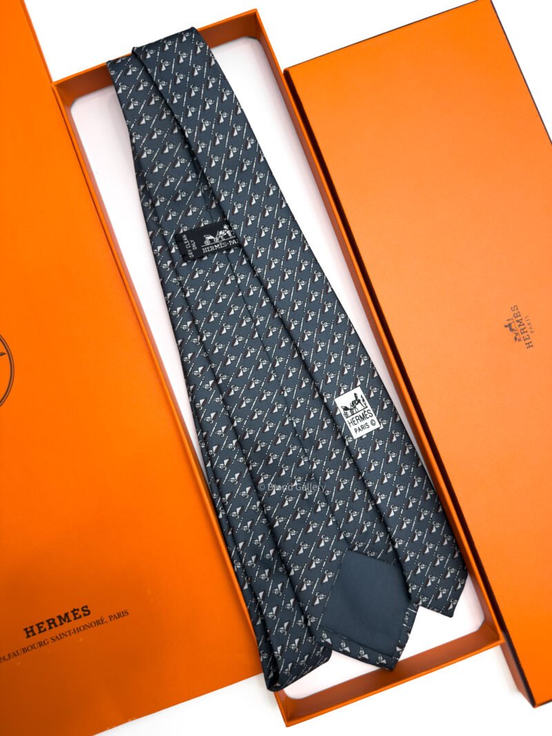 Hermes Petrol Grey Colourful Jump Silk Tie - Luxury tie - A&A Brand Gallery Egypt