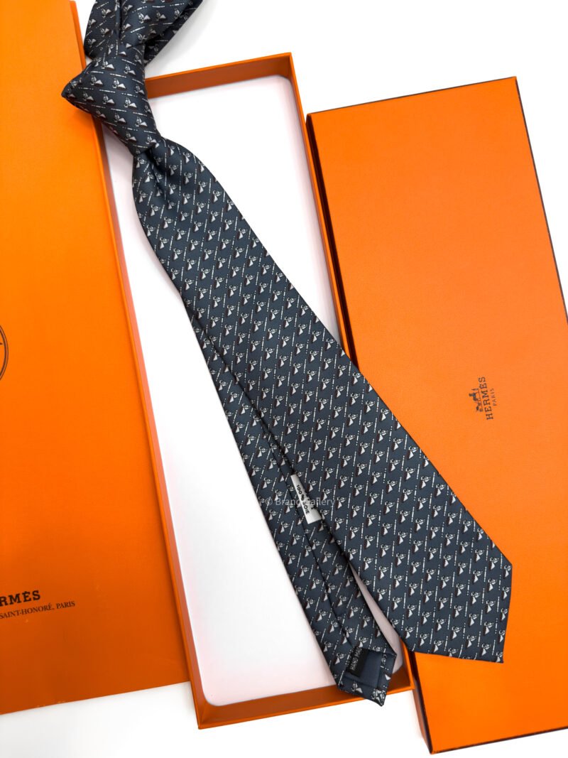 Hermes Petrol Grey Colourful Jump Silk Tie - Luxury tie - A&A Brand Gallery Egypt