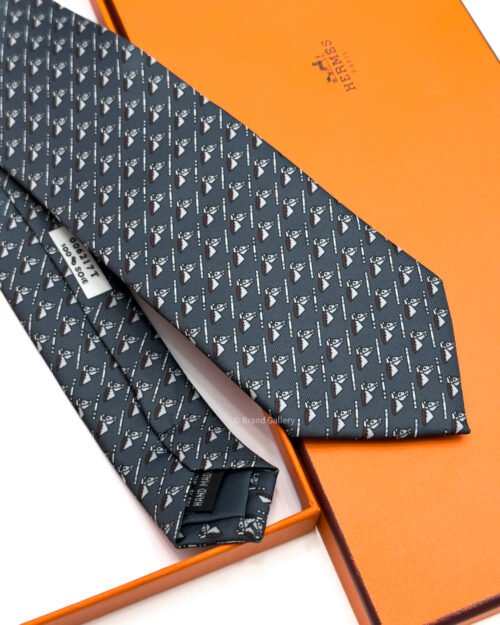 Hermes Petrol Grey Colourful Jump Silk Tie - Luxury tie - A&A Brand Gallery Egypt