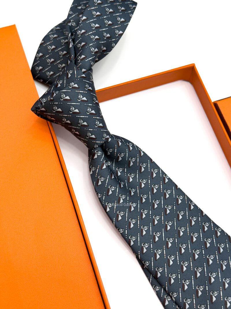 Hermes Petrol Grey Colourful Jump Silk Tie - Luxury tie - A&A Brand Gallery Egypt