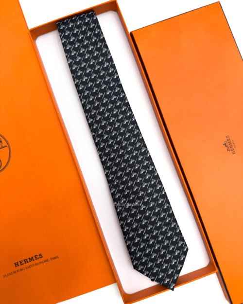 Hermes Black Colourful Jump Silk Tie - Luxury tie - A&A Brand Gallery Egypt