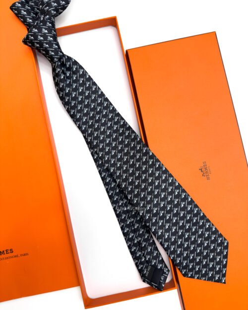 Hermes Black Colourful Jump Silk Tie - Luxury tie - A&A Brand Gallery Egypt