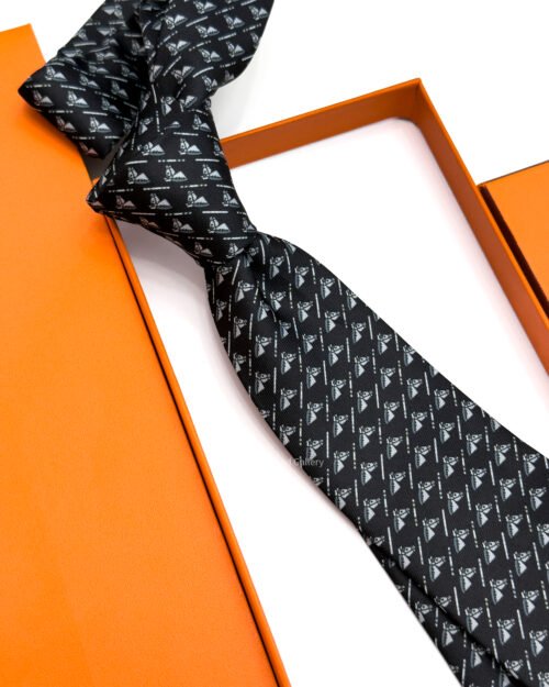 Hermes Black Colourful Jump Silk Tie - Luxury tie - A&A Brand Gallery Egypt