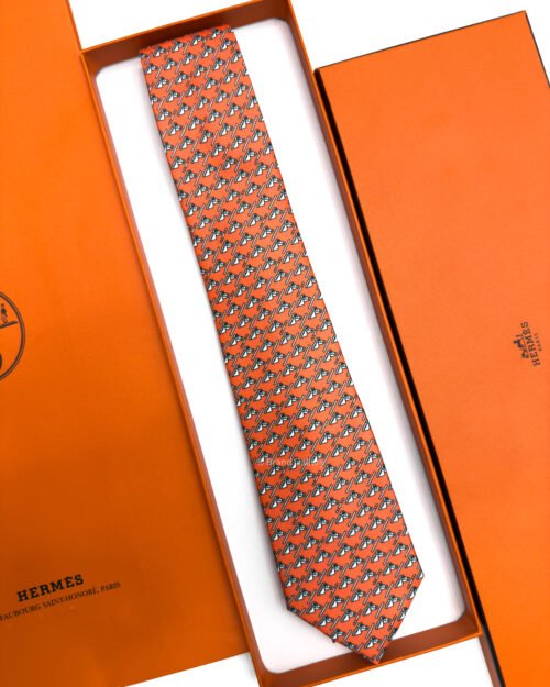 Hermes Orange Colourful Jump Silk Tie - Luxury tie - A&A Brand Gallery Egypt