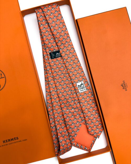 Hermes Orange Colourful Jump Silk Tie - Luxury tie - A&A Brand Gallery Egypt