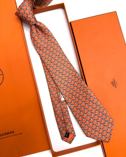Hermes Orange Colourful Jump Silk Tie - Luxury tie - A&A Brand Gallery Egypt