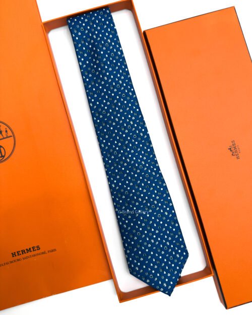Hermes Navy Blue Perspective d'H Soft Silk Tie - Luxury tie - A&A Brand Gallery Egypt