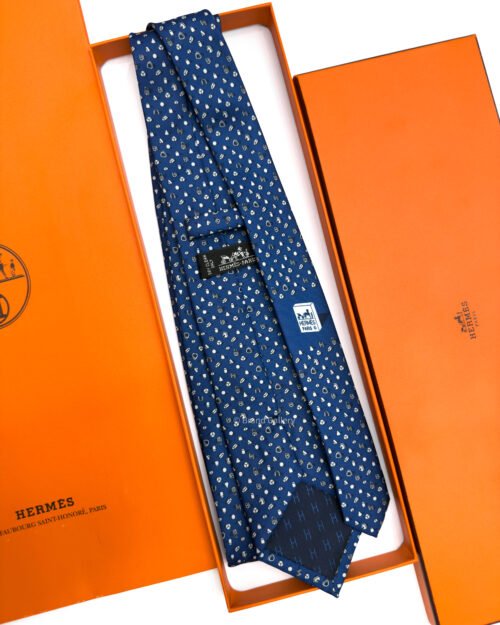 Hermes Navy Blue Perspective d'H Soft Silk Tie - Luxury tie - A&A Brand Gallery Egypt