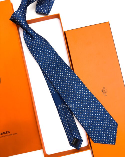 Hermes Navy Blue Perspective d'H Soft Silk Tie - Luxury tie - A&A Brand Gallery Egypt