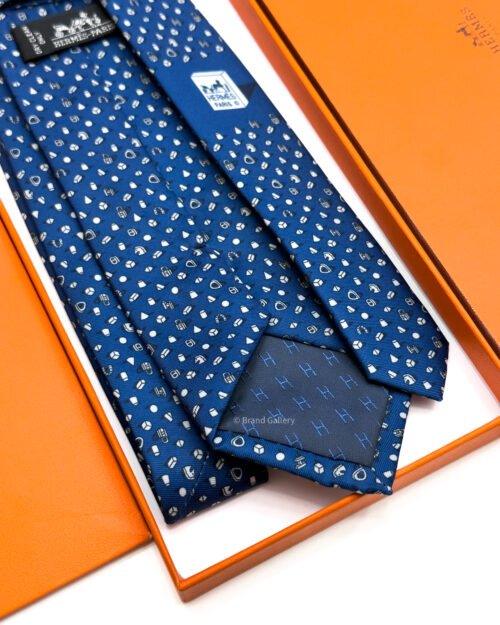 Hermes Navy Blue Perspective d'H Soft Silk Tie - Luxury tie - A&A Brand Gallery Egypt