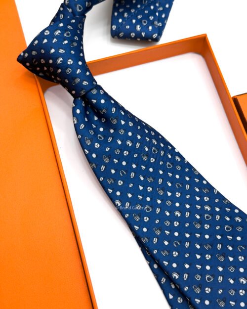 Hermes Navy Blue Perspective d'H Soft Silk Tie - Luxury tie - A&A Brand Gallery Egypt