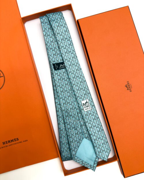 Hermes Sky Gray Boucles en Vrac Silk Tie - Luxury tie - A&A Brand Gallery Egypt