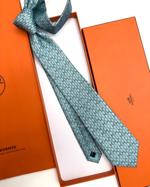 Hermes Sky Gray Boucles en Vrac Silk Tie - Luxury tie - A&A Brand Gallery Egypt