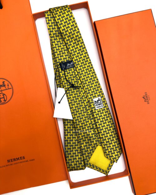 Hermes Yellow Maillons Rythmes Silk Tie - Luxury tie - A&A Brand Gallery Egypt