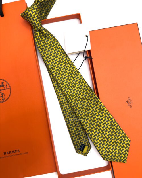 Hermes Yellow Maillons Rythmes Silk Tie - Luxury tie - A&A Brand Gallery Egypt