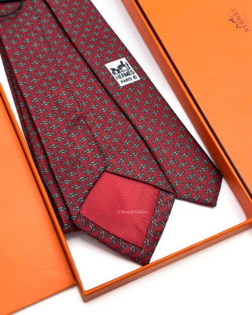 Hermes Burgundy Maillons Rythmes Silk Tie - Luxury tie - A&A Brand Gallery Egypt