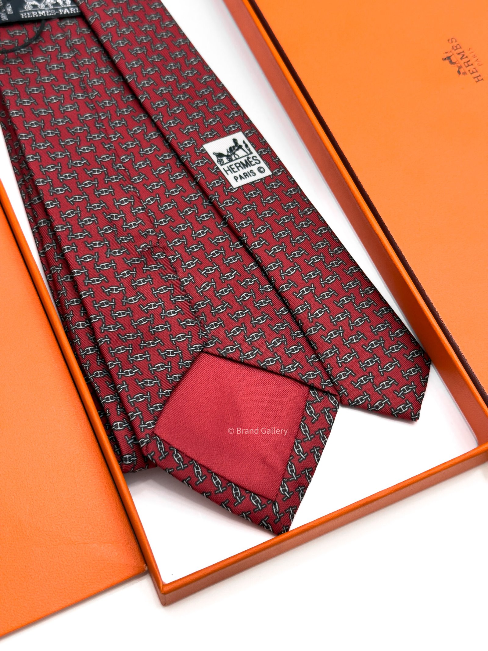 Hermes Burgundy Maillons Rythmes Silk Tie - Luxury tie - A&A Brand Gallery Egypt