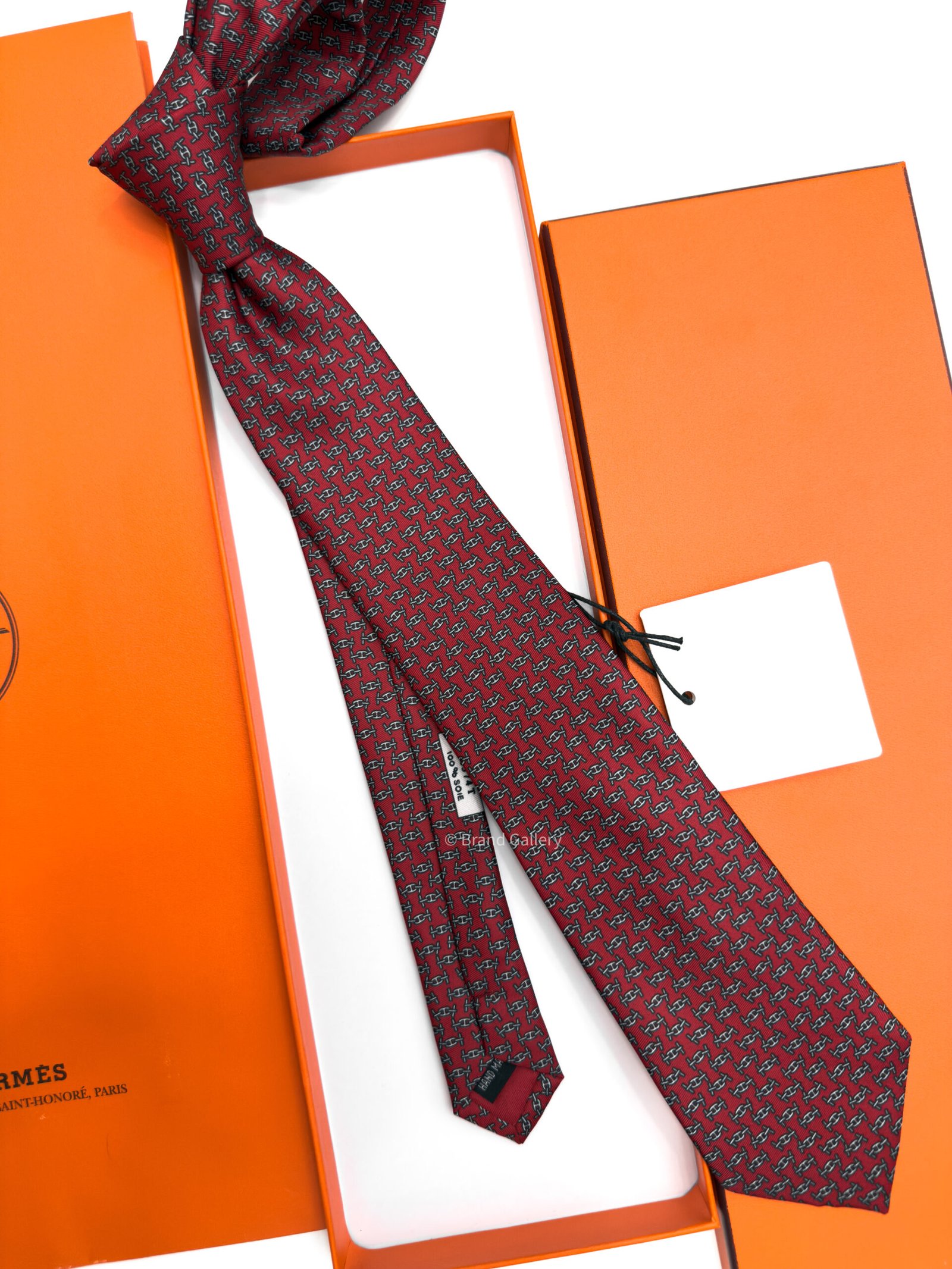Hermes Burgundy Maillons Rythmes Silk Tie - Luxury tie - A&A Brand Gallery Egypt