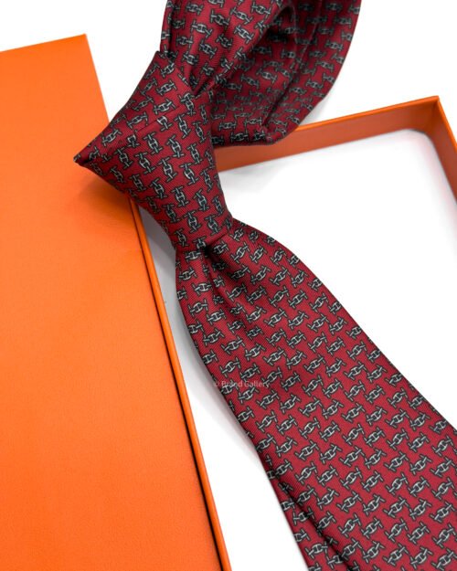 Hermes Burgundy Maillons Rythmes Silk Tie - Luxury tie - A&A Brand Gallery Egypt