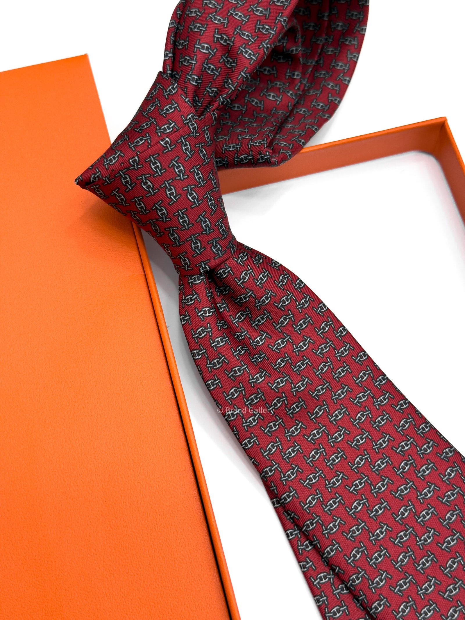 Hermes Burgundy Maillons Rythmes Silk Tie - Luxury tie - A&A Brand Gallery Egypt