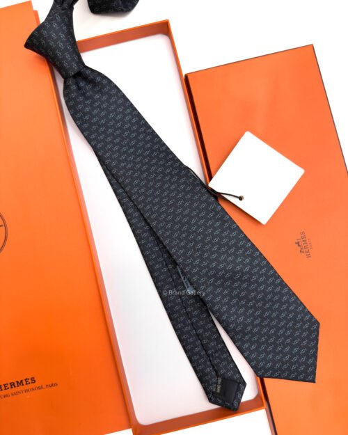 Hermes Anthracite Maillons Rythmes Silk Tie - Luxury tie - A&A Brand Gallery Egypt