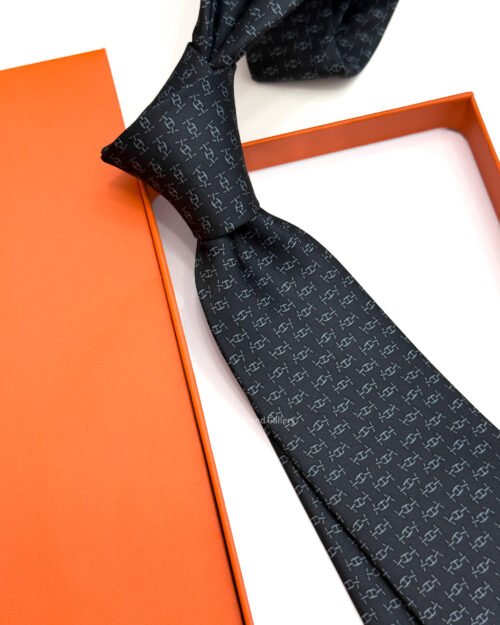 Hermes Anthracite Maillons Rythmes Silk Tie - Luxury tie - A&A Brand Gallery Egypt