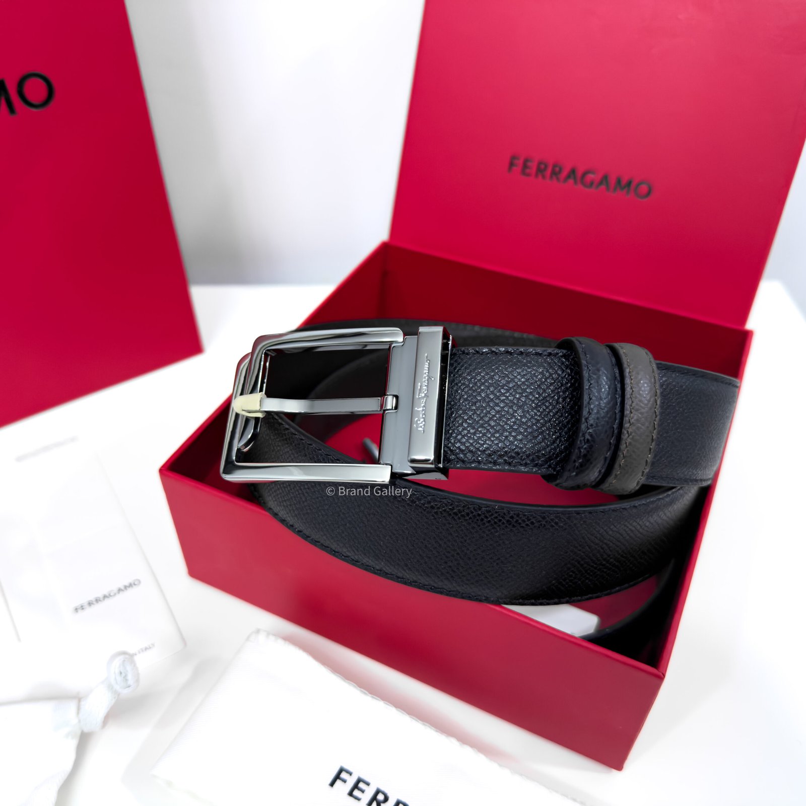 Ferragamo Square Black/Brown Reversible Leather Belt - Luxury belt - A&A Brand Gallery Egypt