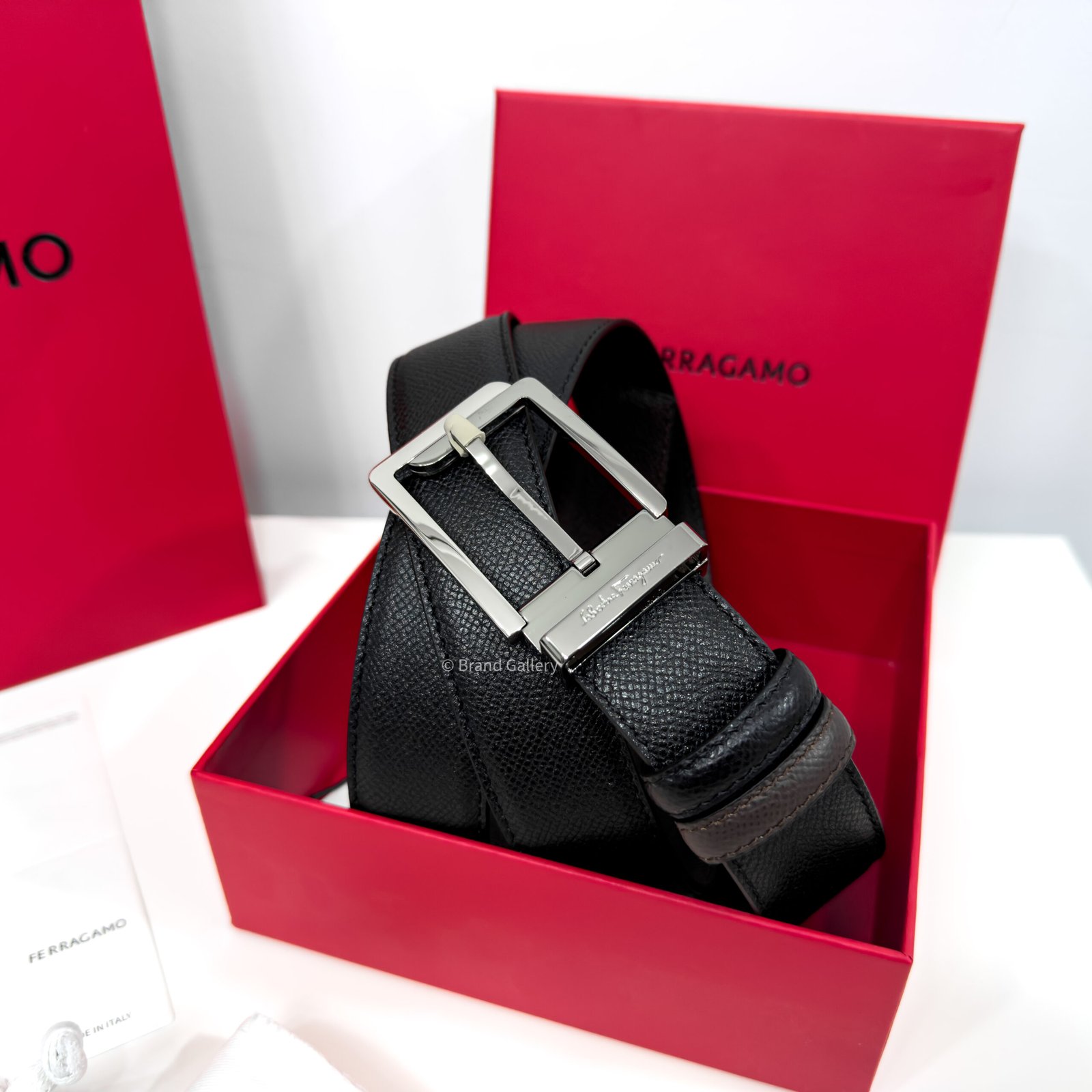 Ferragamo Square Black/Brown Reversible Leather Belt - Luxury belt - A&A Brand Gallery Egypt