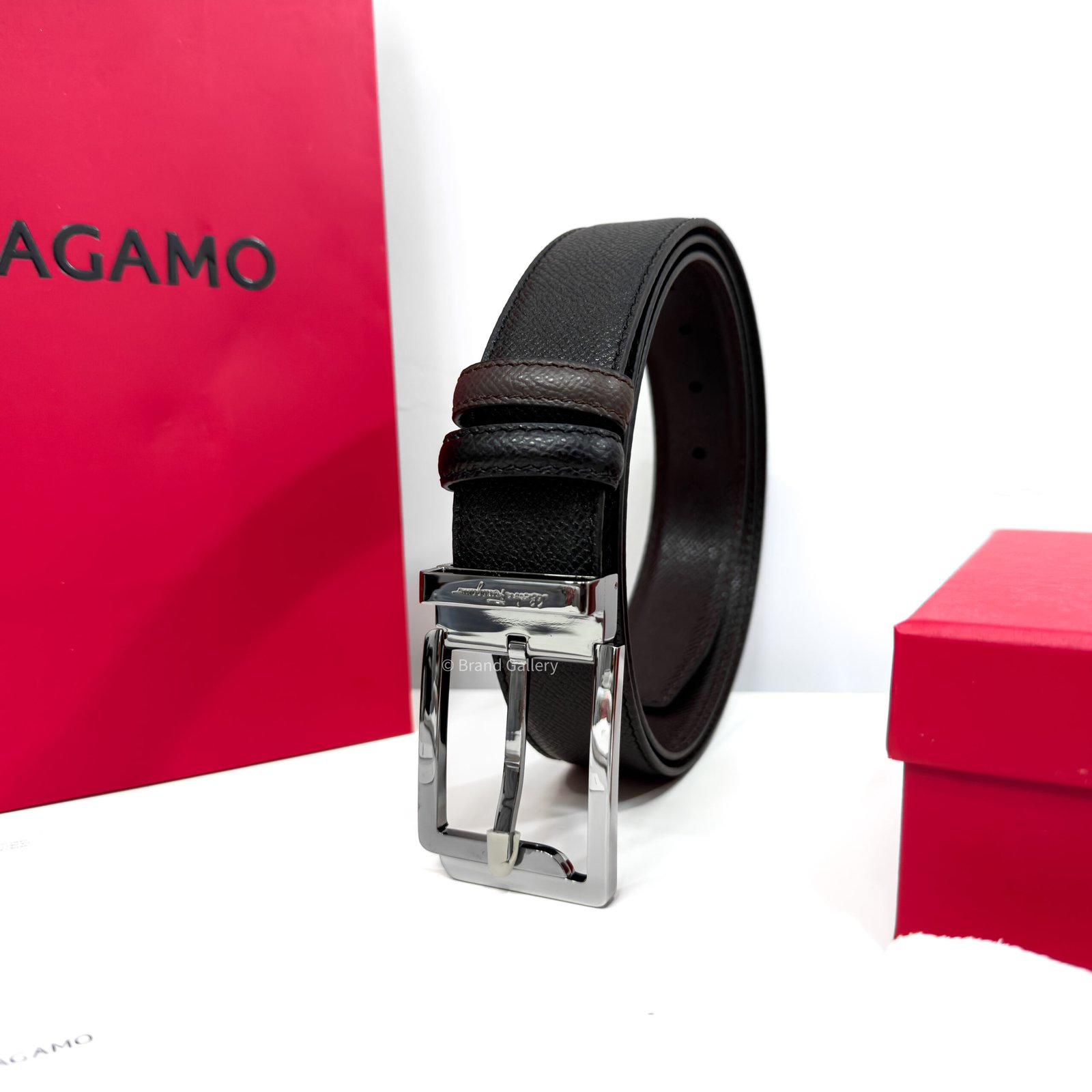Ferragamo Square Black/Brown Reversible Leather Belt - Luxury belt - A&A Brand Gallery Egypt