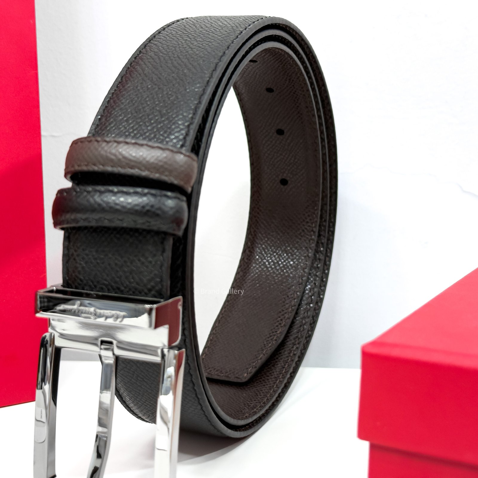 Ferragamo Square Black/Brown Reversible Leather Belt - Luxury belt - A&A Brand Gallery Egypt